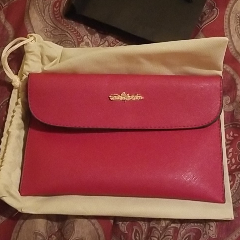 Red faux leather "Ella Rose" purse with wristlet